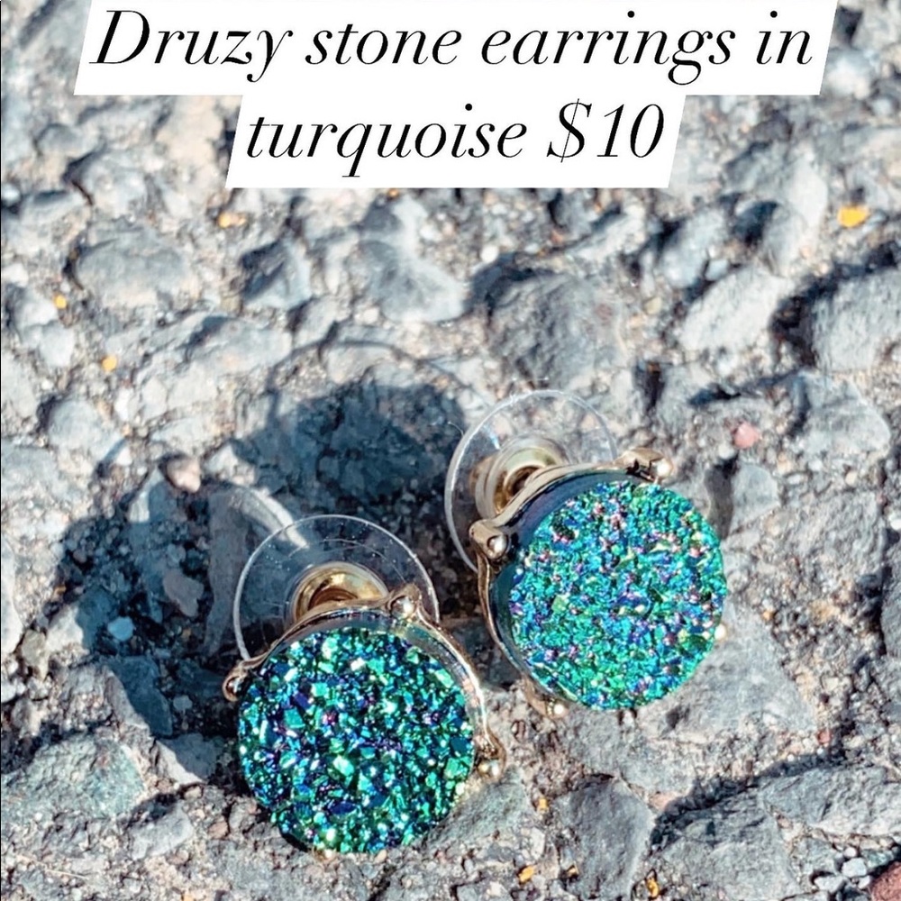 Turquoise druzy stone stud earrings